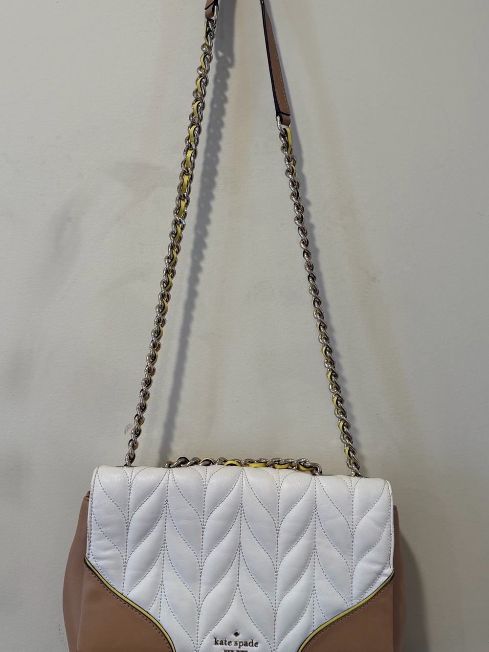 kate spade White and Tan Quilted Chain Crossbody Bag
